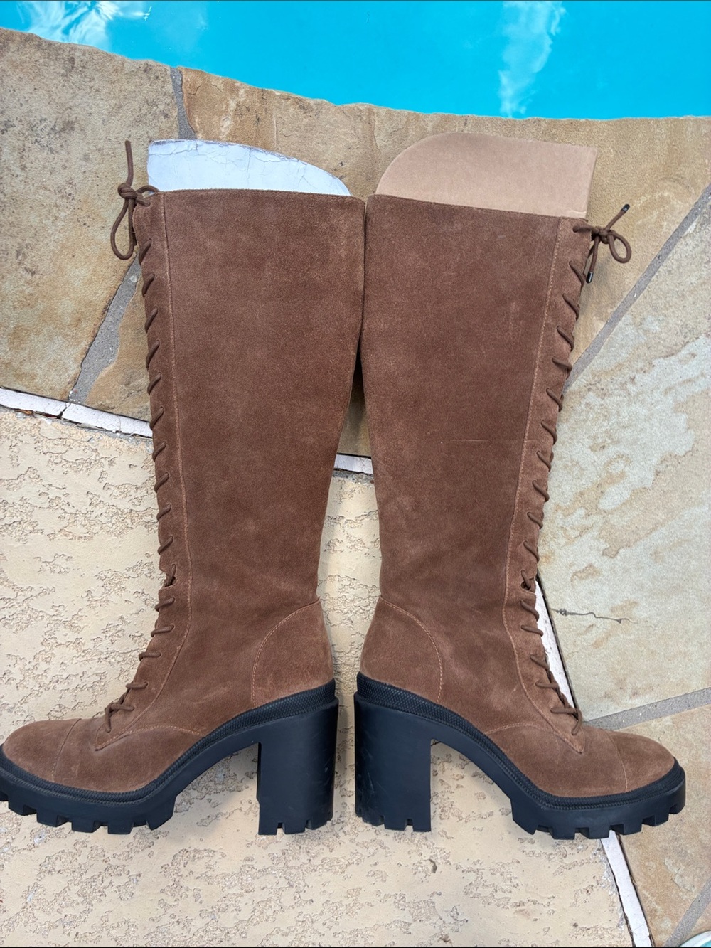 Gianni Bini Tall Brown Suede Lace-Up Boots 11